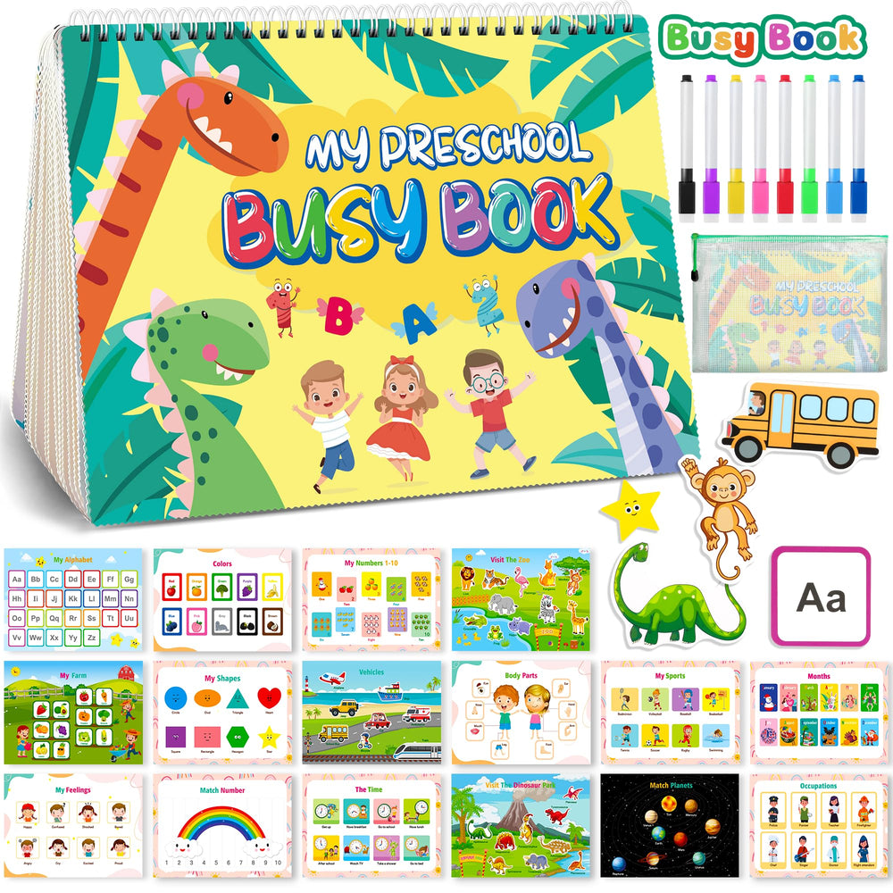 NOWRICH Montessori Busy Book dinosaur theme cover promotes travel-friendly imaginative learning.