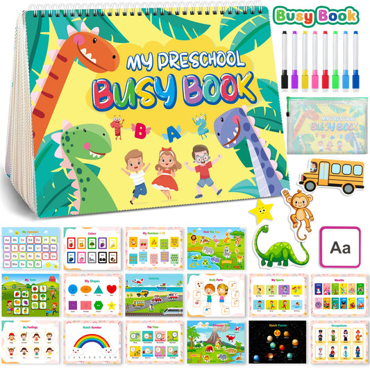 NOWRICH Montessori Busy Book dinosaur theme cover promotes travel-friendly imaginative learning.