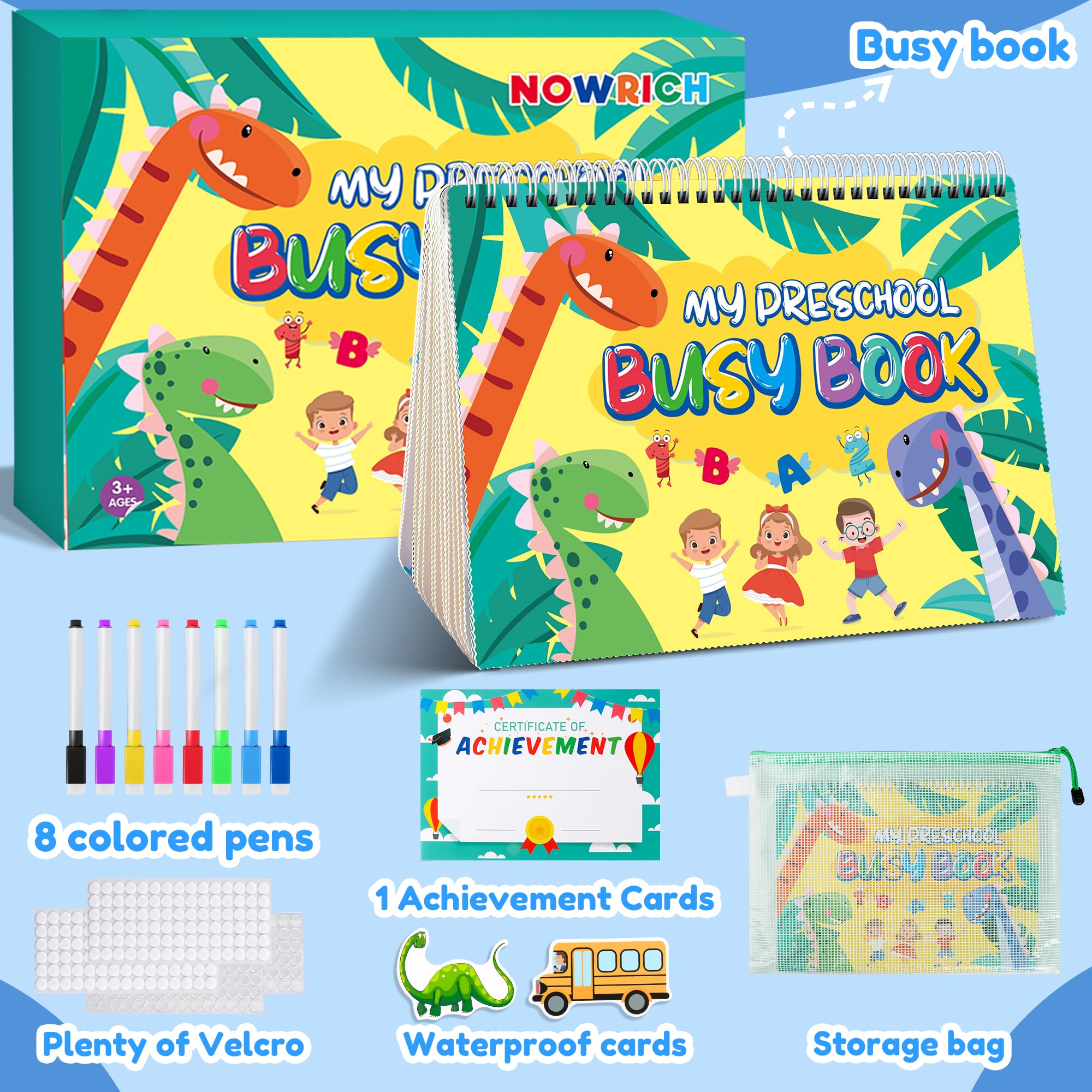 NOWRICH Montessori Busy Book months and planets page introduces time concepts.
