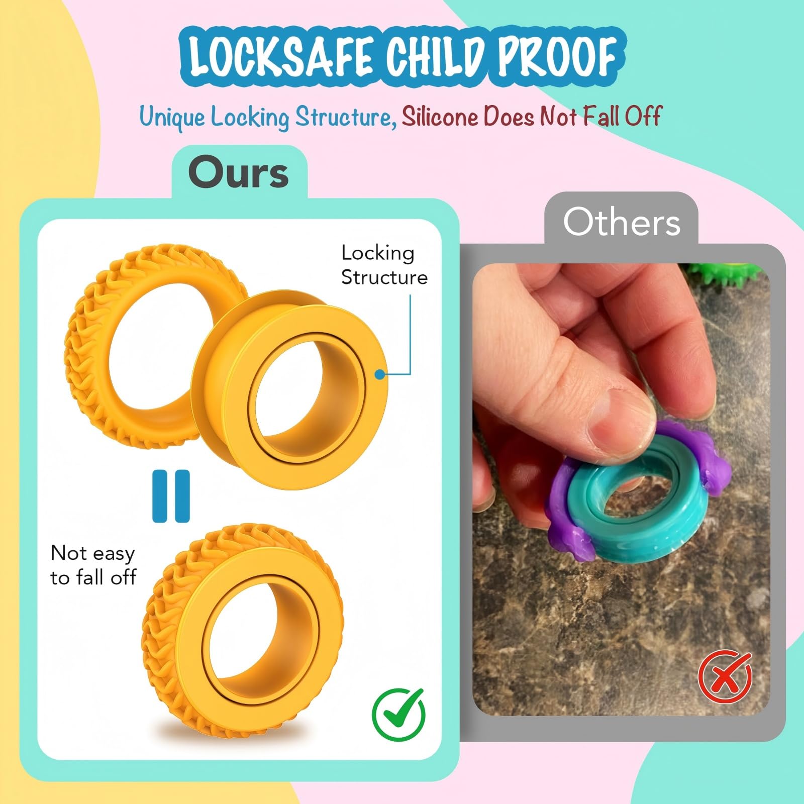 NPPN fidget ring with locksafe attachment stays secure during play.