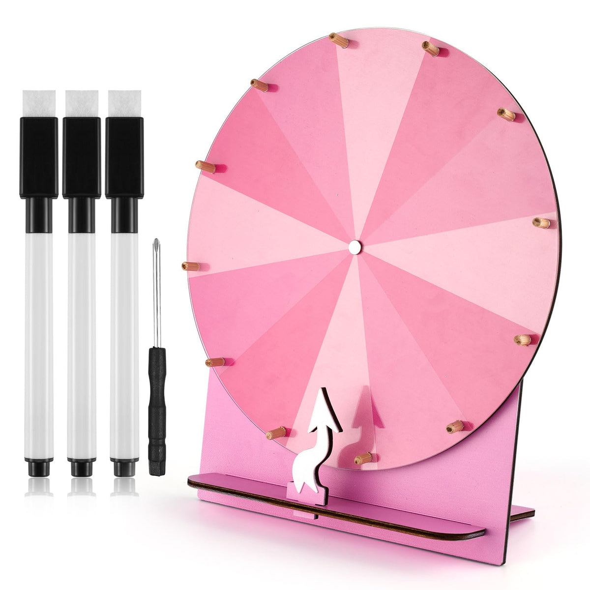 NQEUEPN wooden spinning wheel pink tabletop for events and raffles.