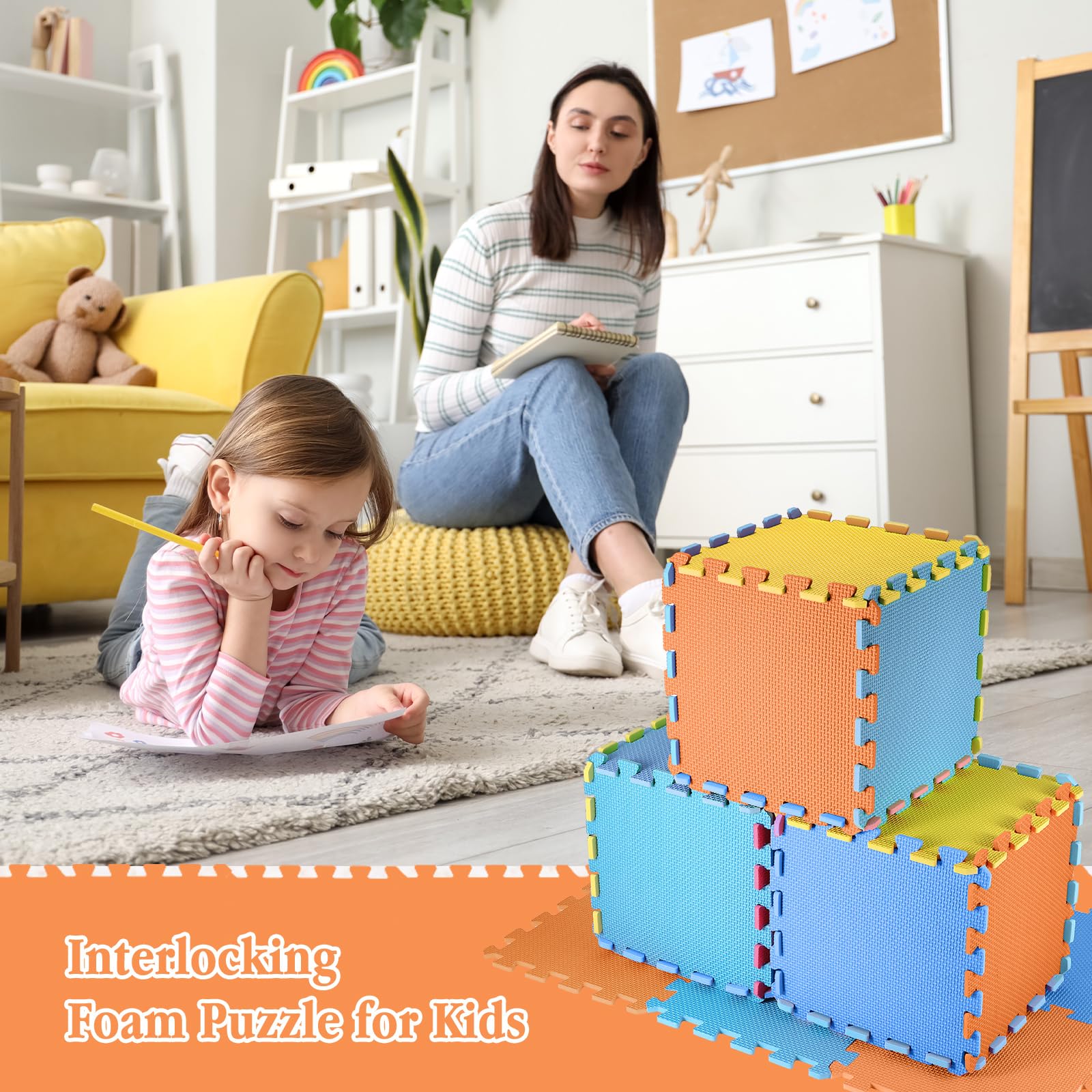 Nuanchu puzzle floor mats in use create a safe, cushioned space for active kids