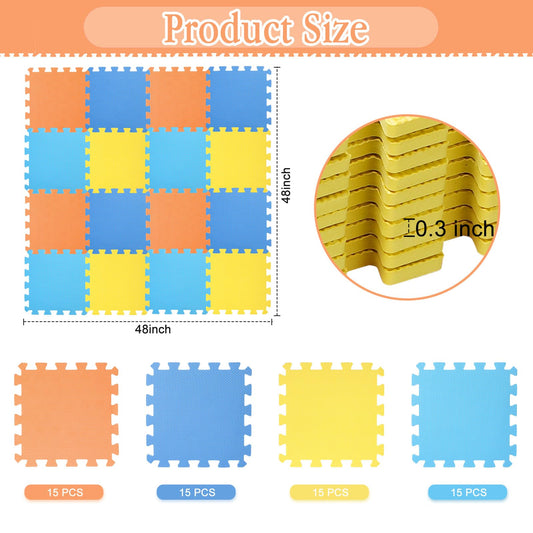 Nuanchu foam puzzle floor mat in light blue tiles supports crawling and color recognition during play