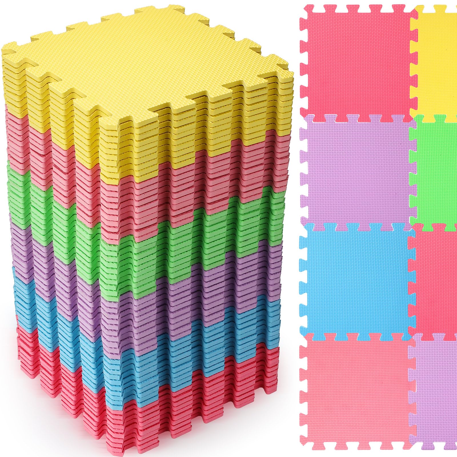 Nuanchu 60-piece foam puzzle mats in colorful tiles for safe cushioned play