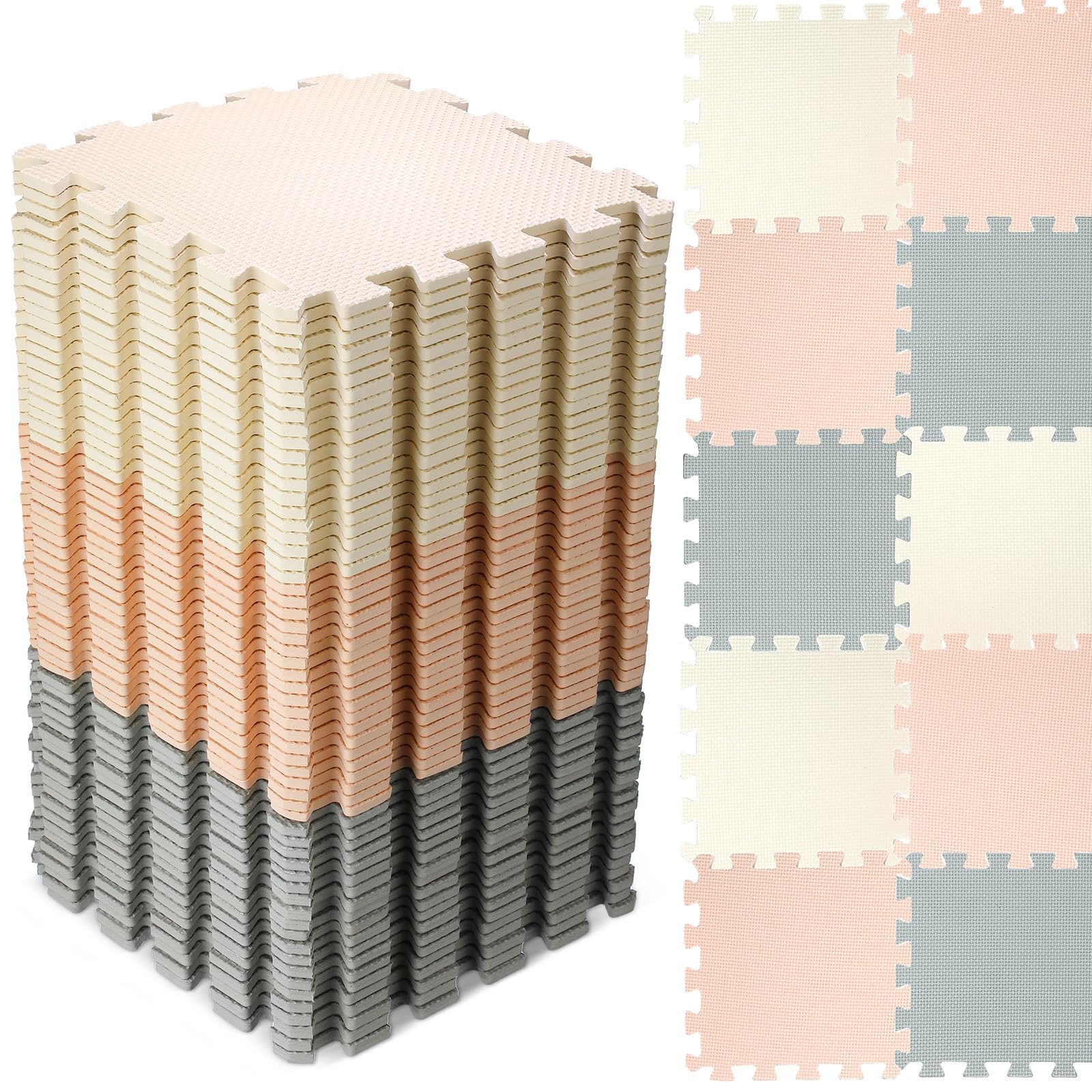 Nuanchu 60-piece foam puzzle floor mats interlock to form a soft play surface.