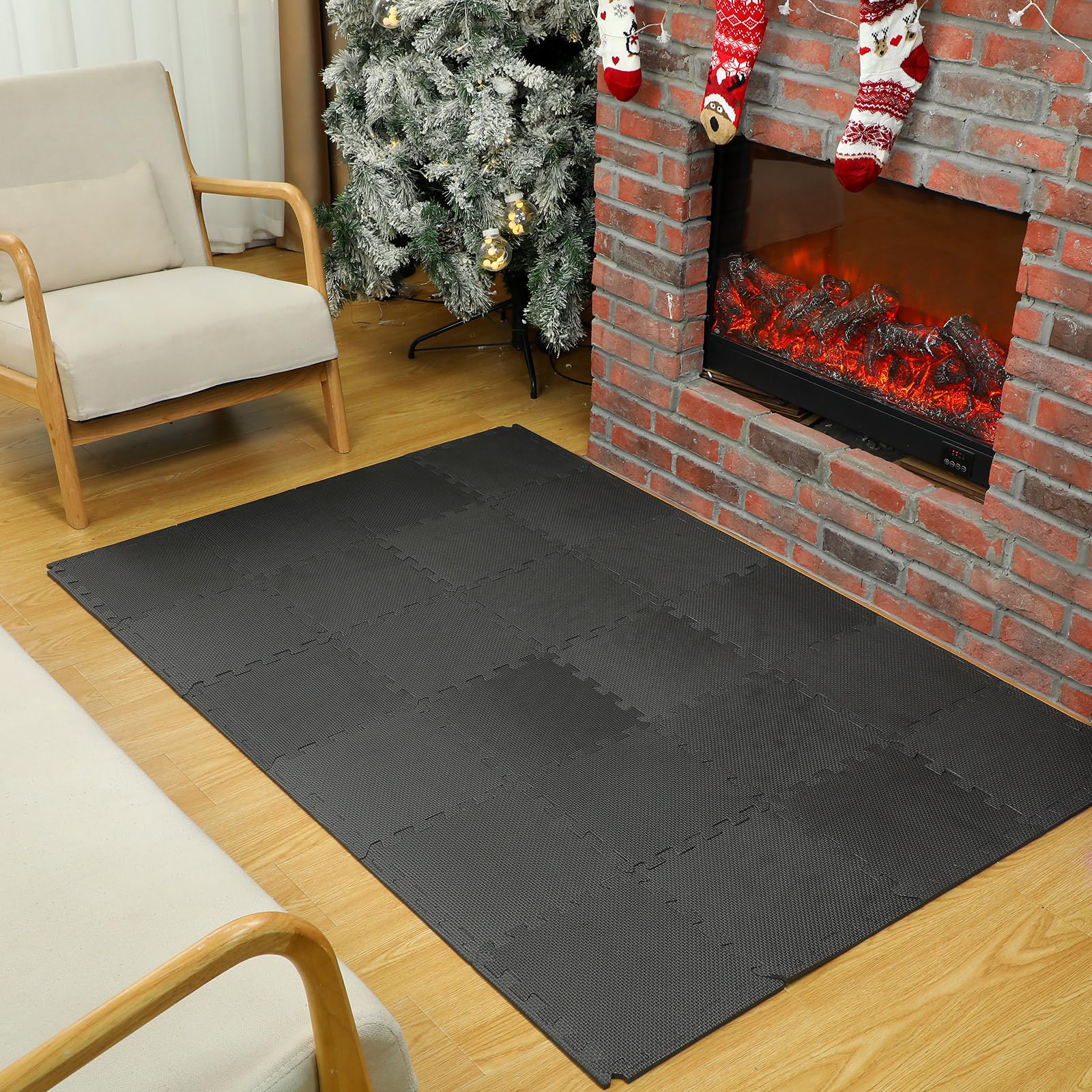 Nuanchu black puzzle mats arranged with clean edges for classroom use