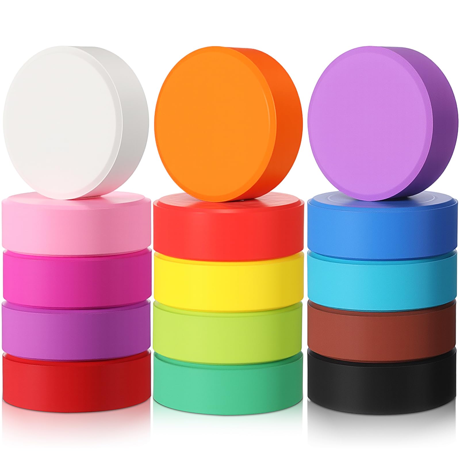 Nuanchu tempera paint cakes on desk with vibrant colors for classroom art.