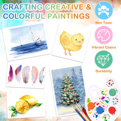 Nuanchu tempera paint cakes color swatches show bright palette variety.