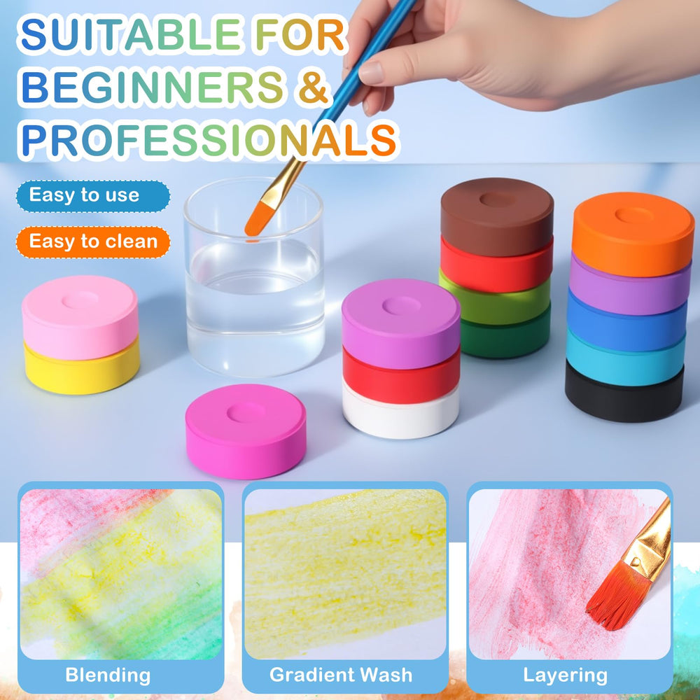 Nuanchu tempera paint cakes being rinsed for easy cleanup.