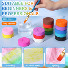 Nuanchu tempera paint cakes being rinsed for easy cleanup.