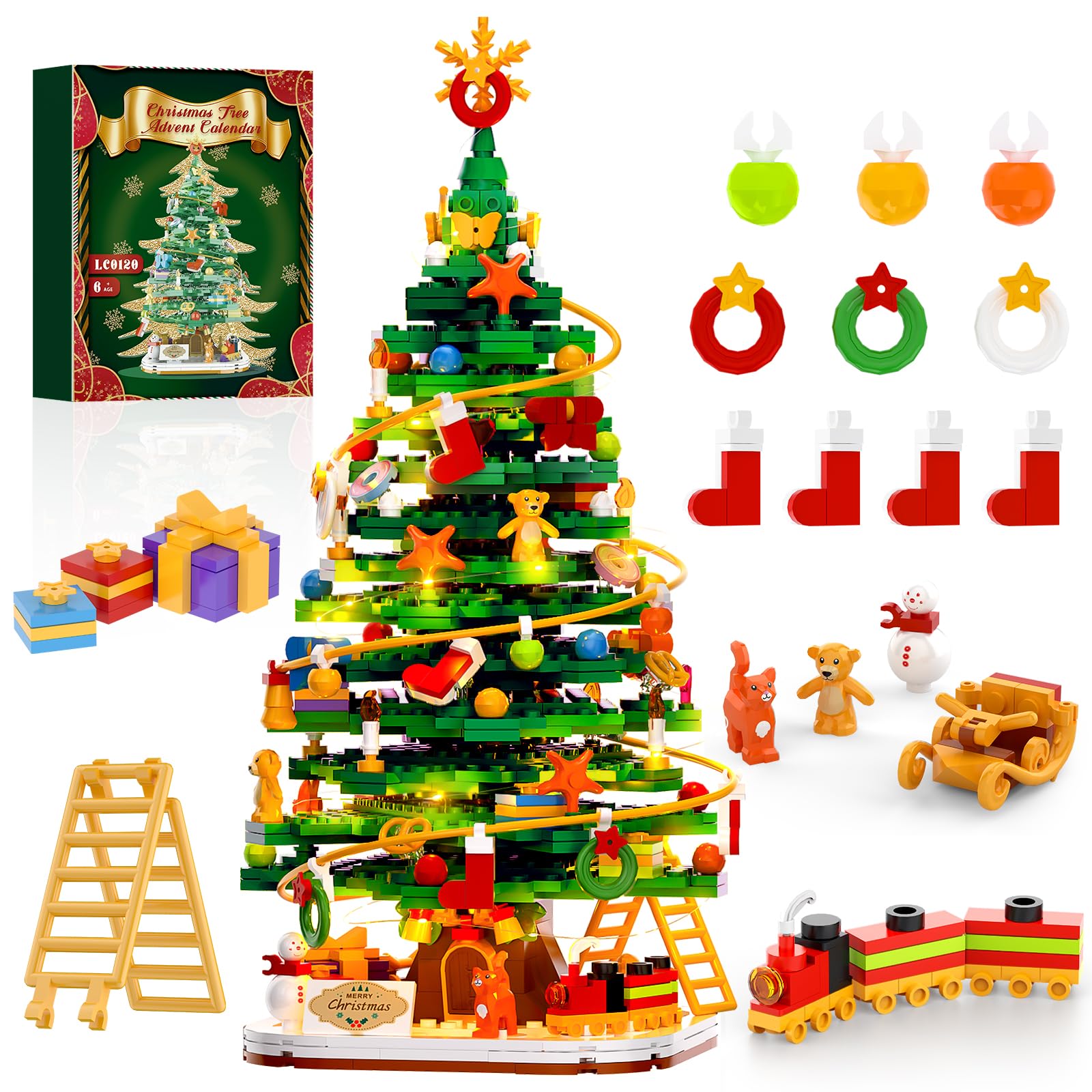 Nubee Christmas tree building set full tree display, ideal holiday centerpiece.