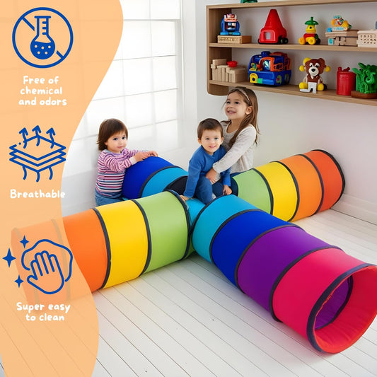NUBUNI colorful pop-up tunnel play, vibrant space for imaginative adventures.