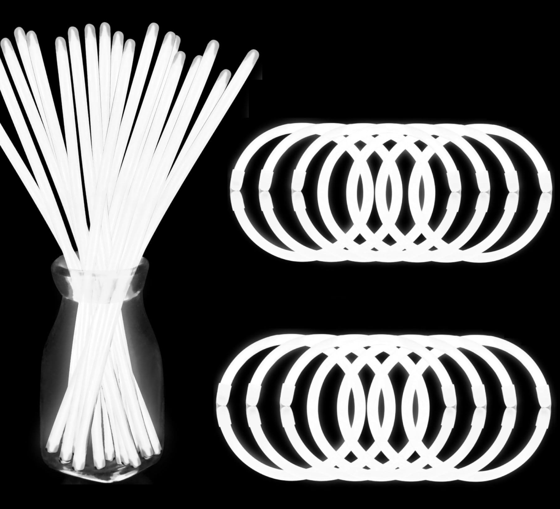NUDALA 8-inch white glow sticks with connectors for bracelets and necklaces, perfect for party favors.