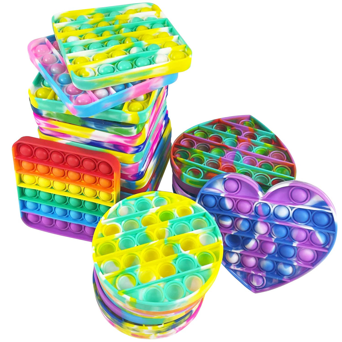 NUENUN push-pop front view — vibrant tie-dye silicone fidget for focus and calm.