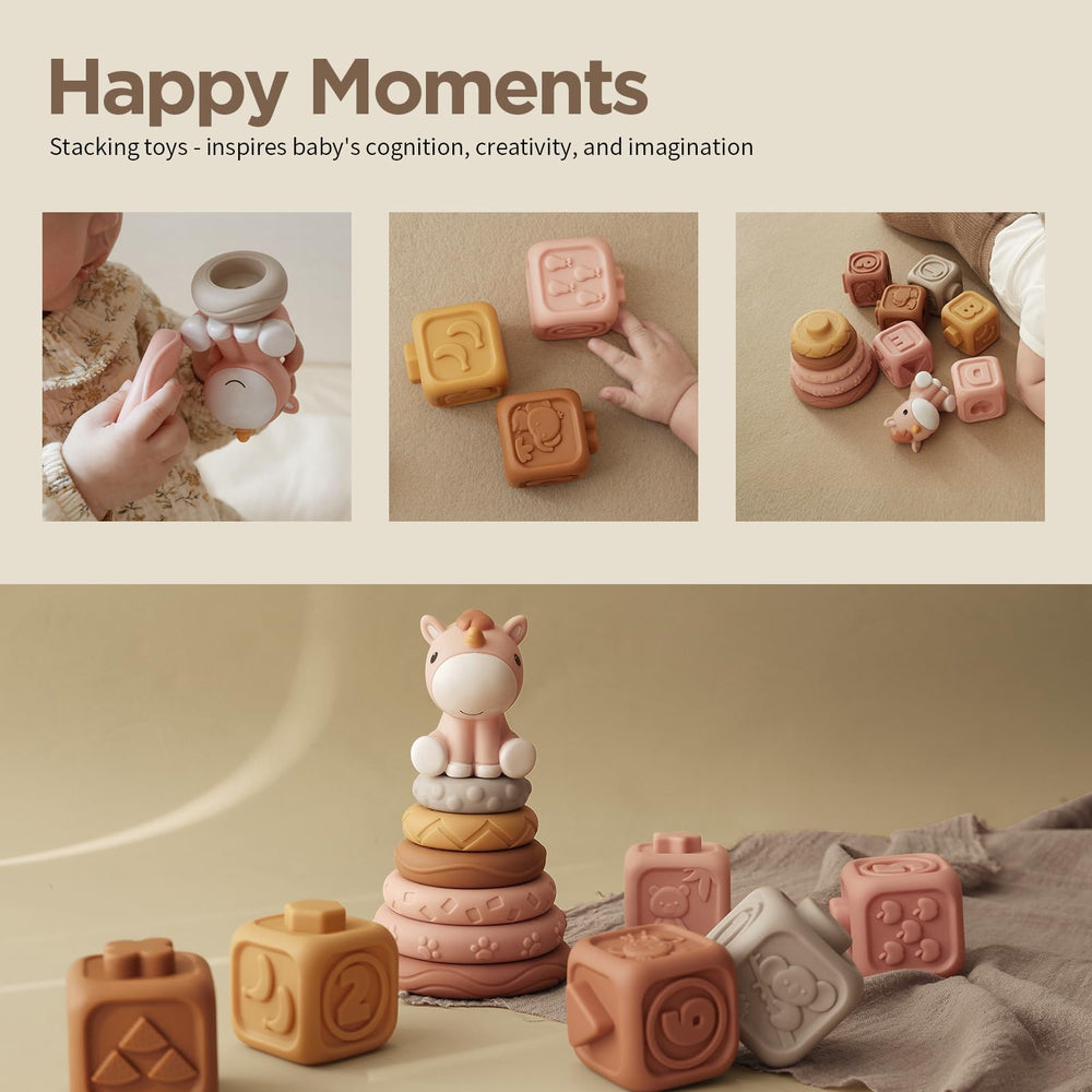 Nueplay ring featuring square pattern to promote hand-eye coordination