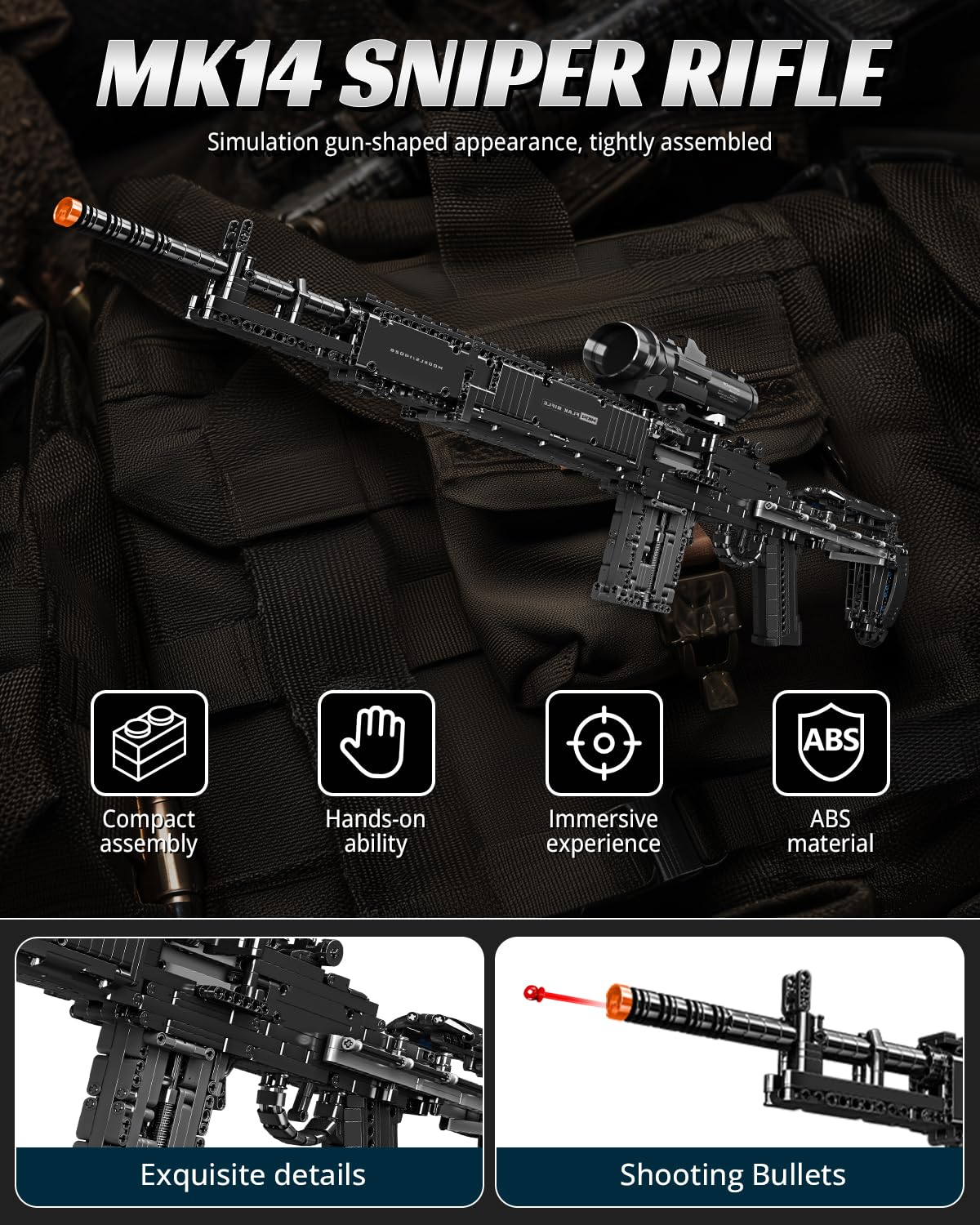 Detail view of MK14 mechanism highlights precise brick-fit and realism