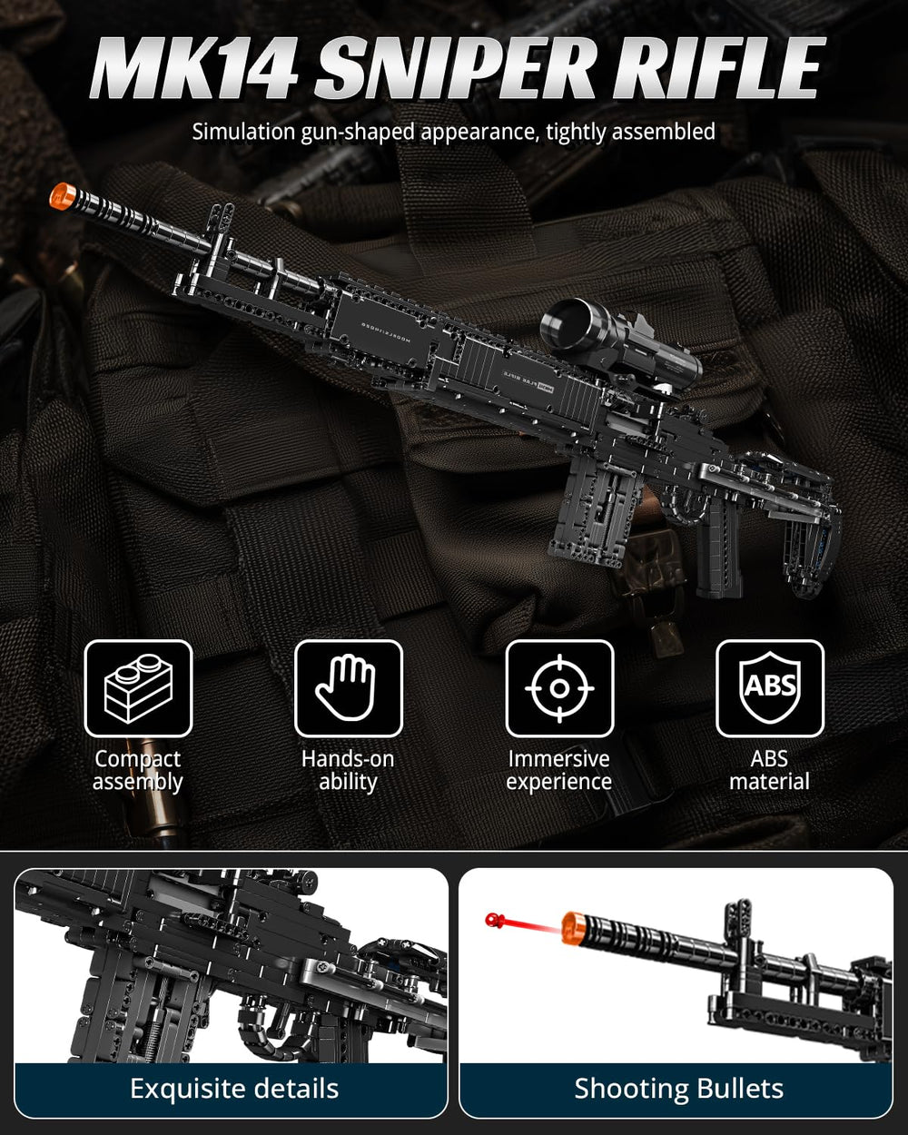 Detail view of MK14 mechanism highlights precise brick-fit and realism