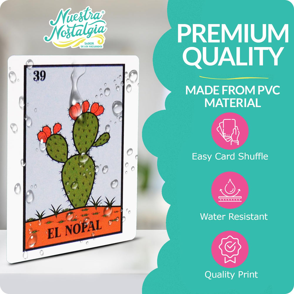 Nuestra Nostalgia shuffleable Lotería deck enables quick rounds.