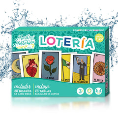 Nuestra Nostalgia waterproof Lotería board 12x8 with clear images for easy viewing, ideal for family game night