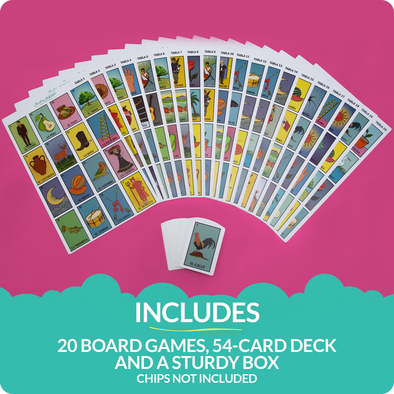 Nuestra Nostalgia waterproof Lotería board 12x8 with vivid artwork for engaging play