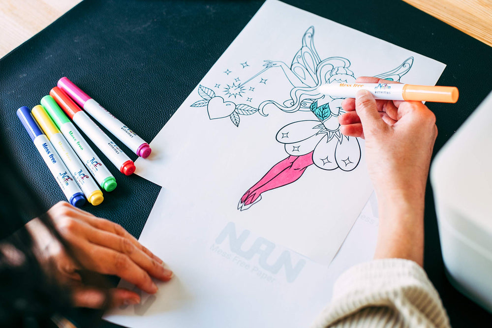 NuFun Activities mess-free paper provides safe, inside coloring sessions for kids.