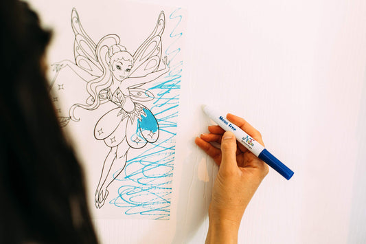 NuFun mess-free paper pages ready for coloring, keeping skin and surfaces clean.