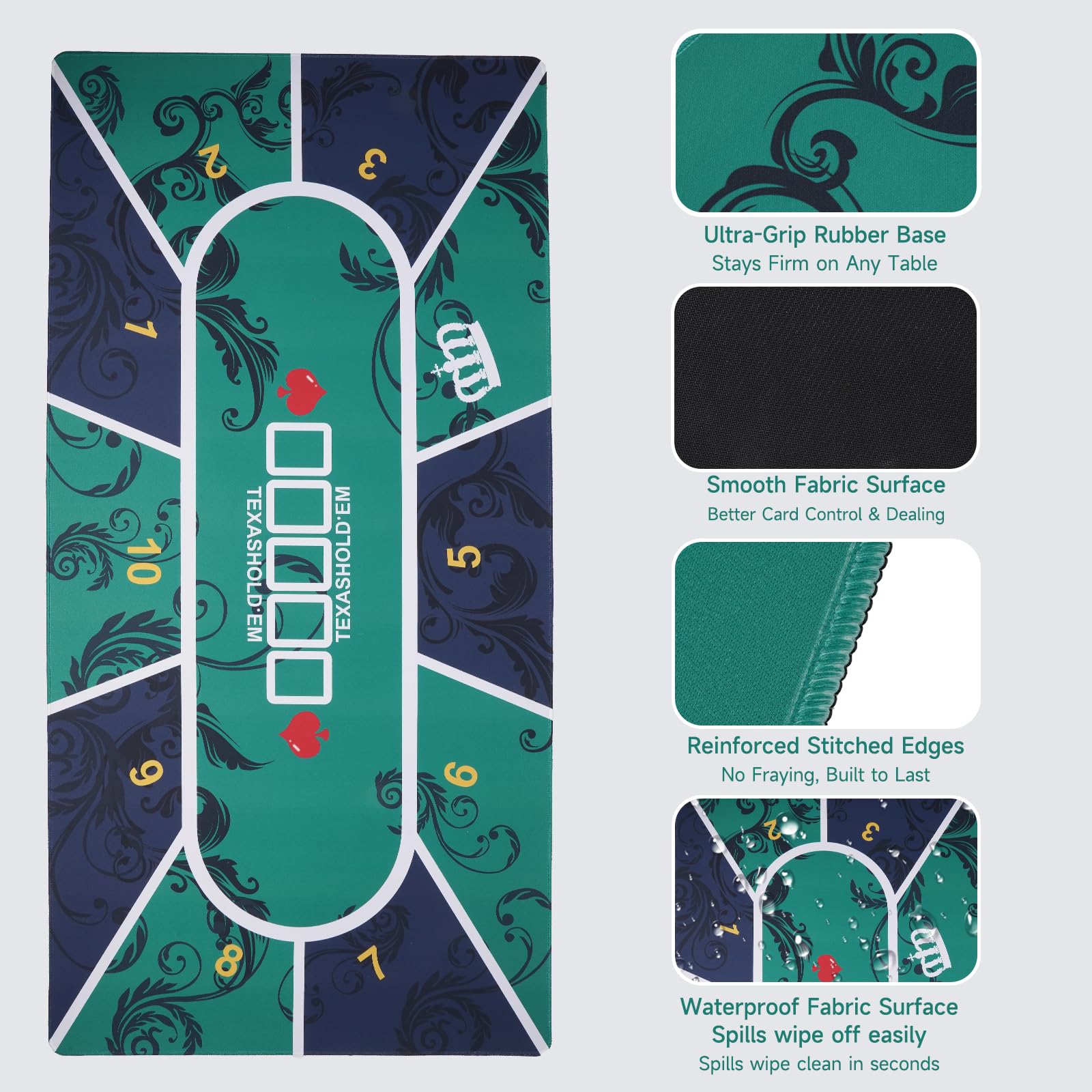 Nugnurt poker mat surface wipes clean after spills and stains