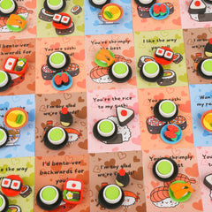 NUJOVI sushi eraser card in classroom Valentine setup, a playful gift for kids.