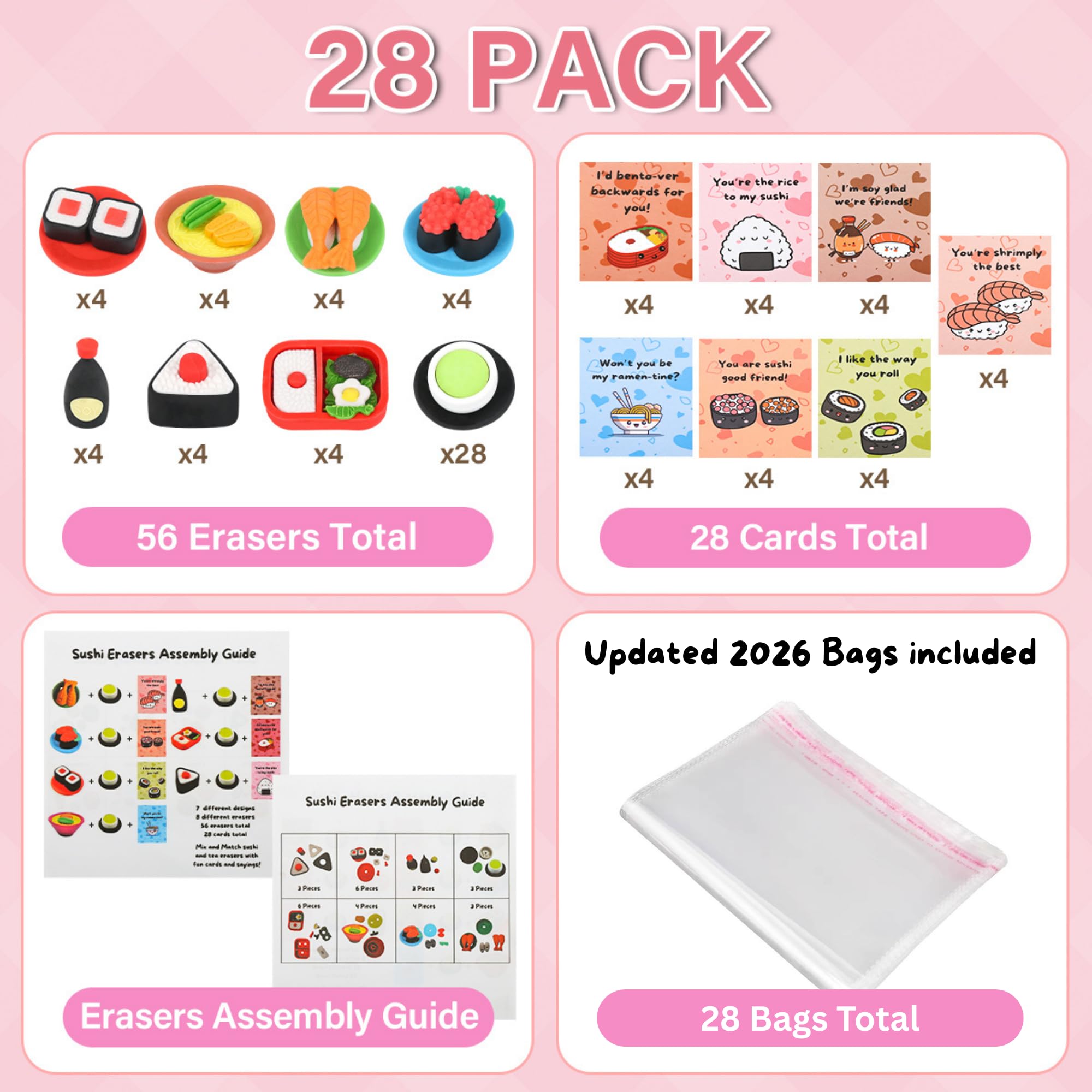NUJOVI sushi eraser card on desk, satisfying tactile fun for students.