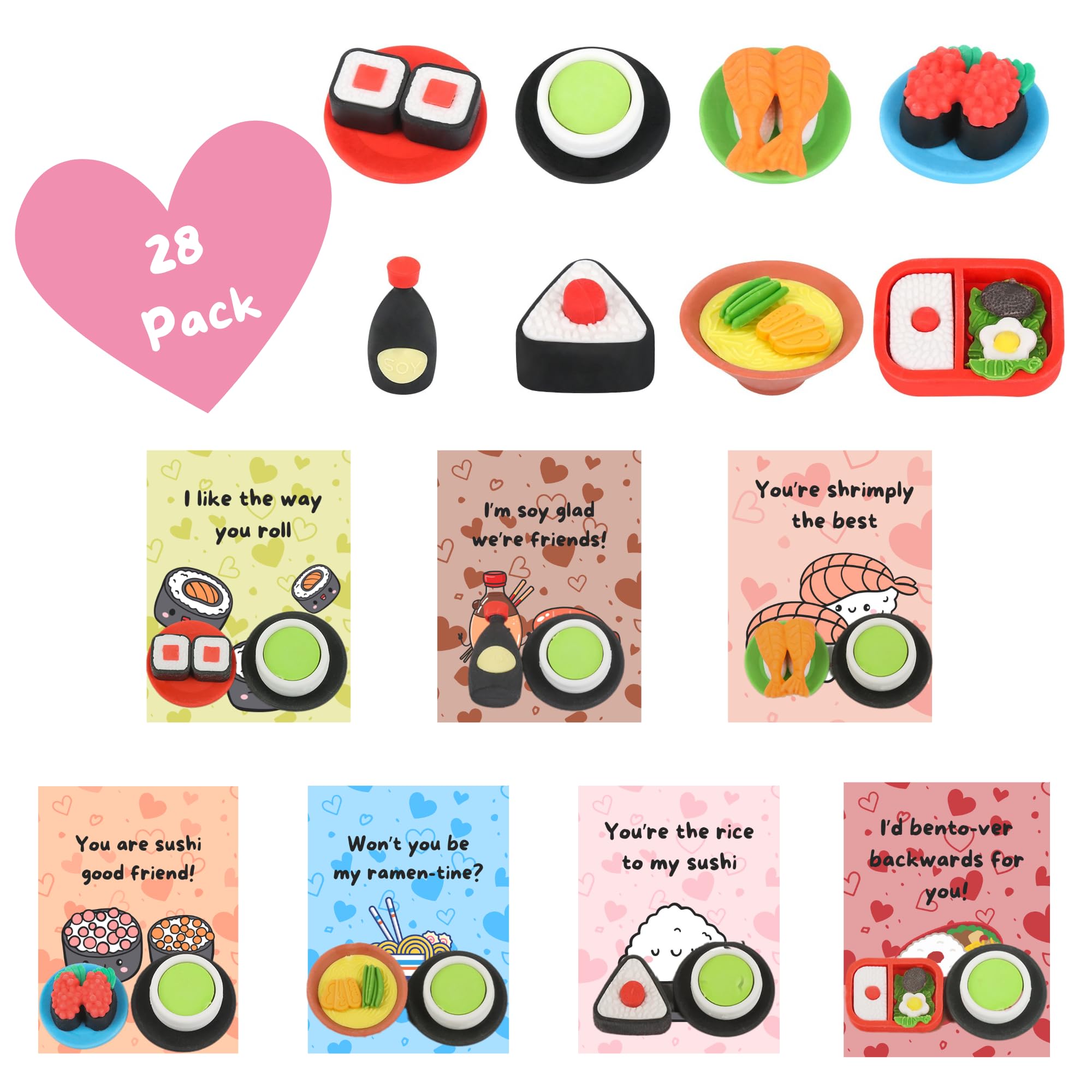 NUJOVI sushi eraser card image, bright designs that spark sharing in class.