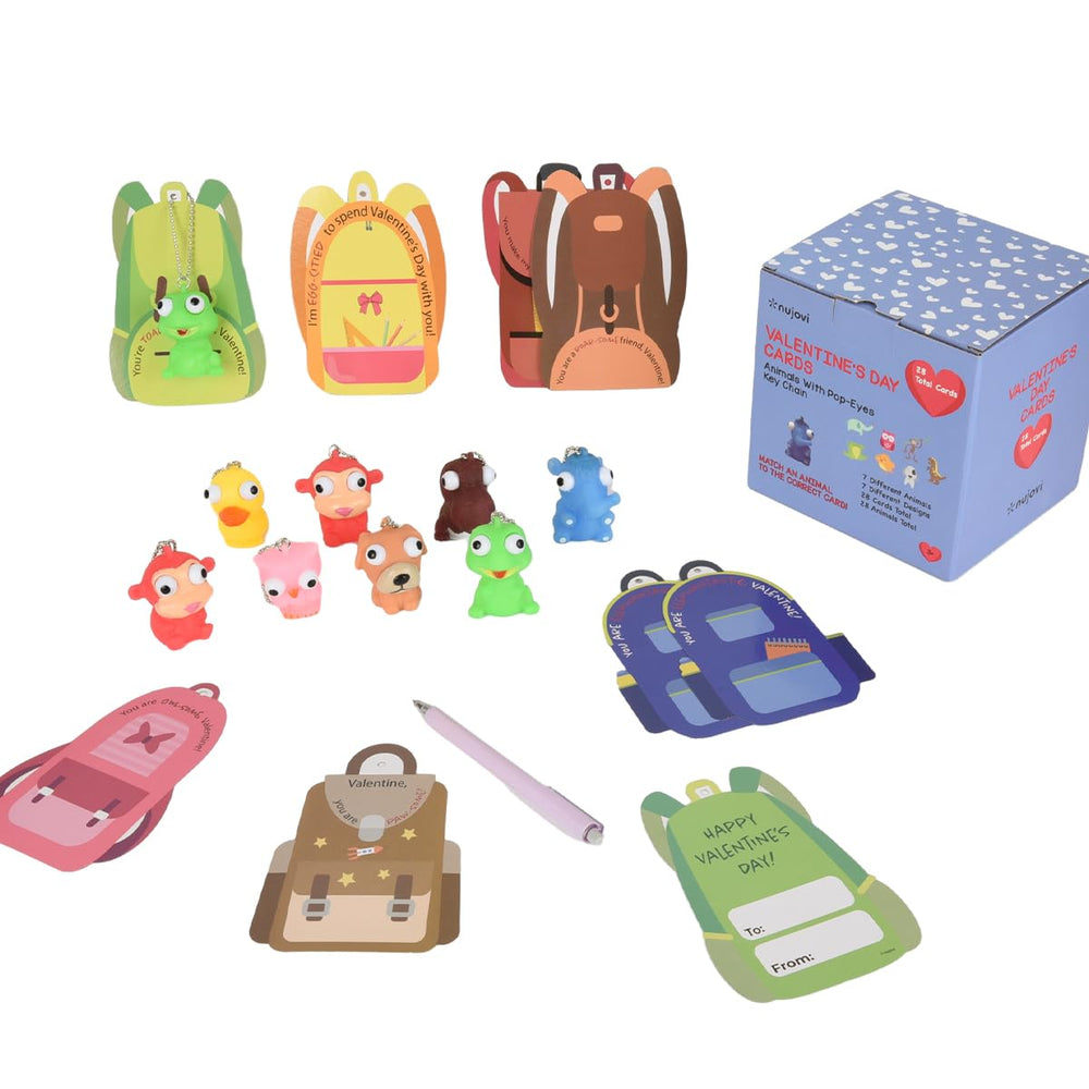 NUJOVI Valentine chick pop-eye card keychain, vibrant party-friendly design.