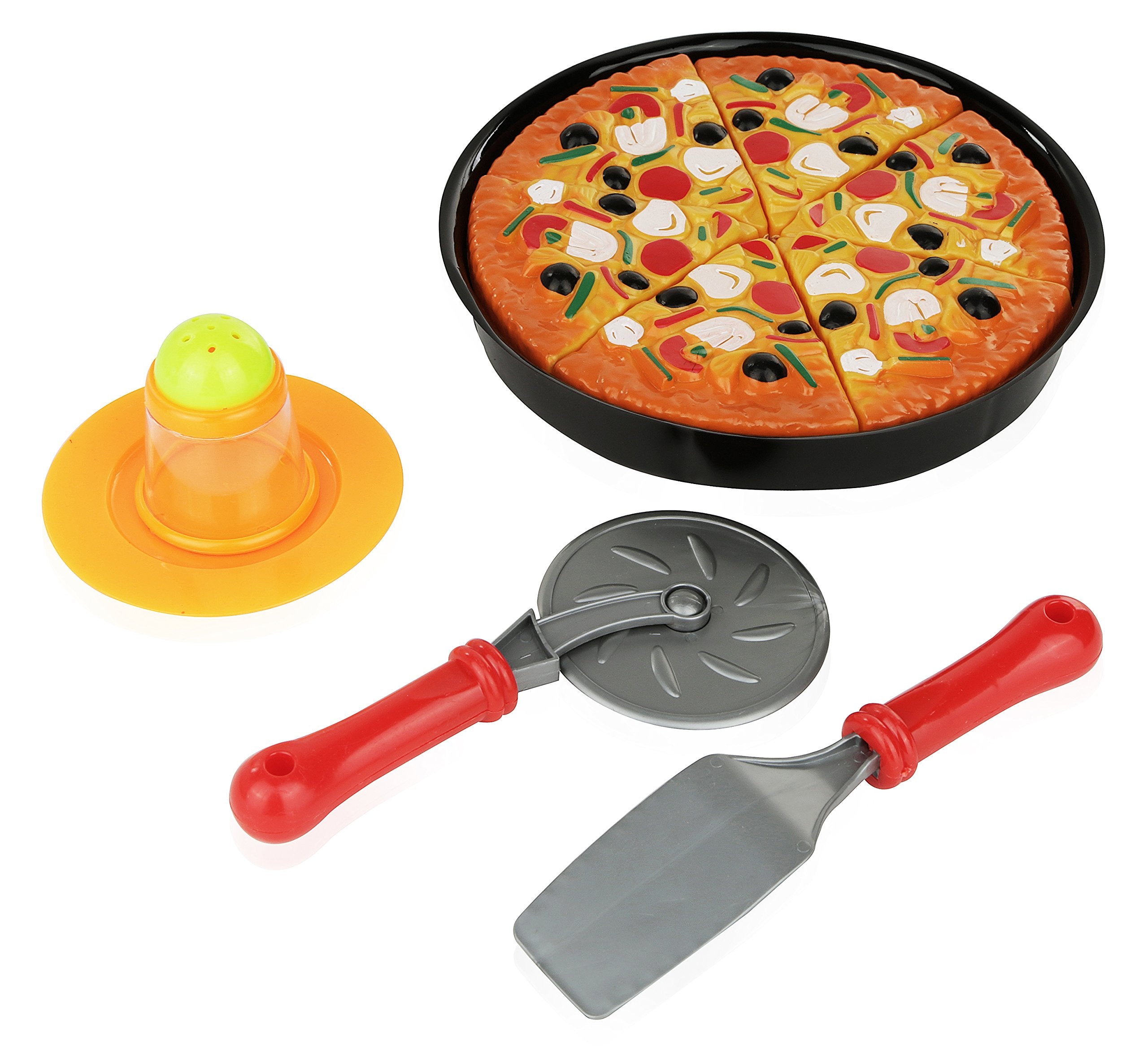 Number 1 in Gadgets 11-piece pizza set playset for imaginative meals.