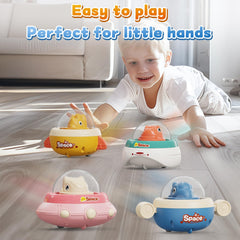 NUMBERFUN dinosaur cars in a colorful UFO scene invite pretend adventures