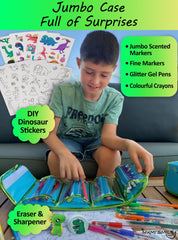 NUMI'SMILE kids coloring session featuring the dinosaur-themed art kit