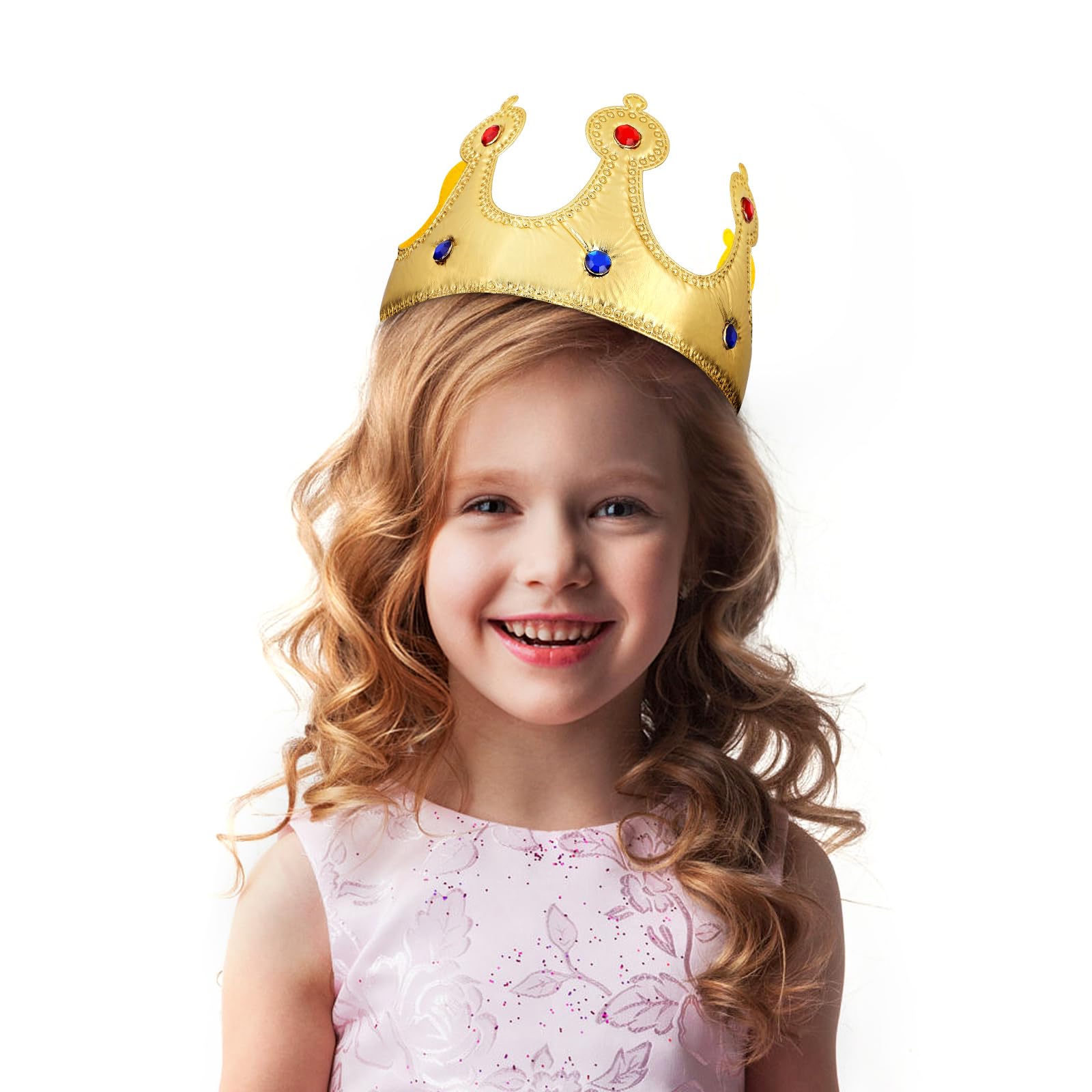 NUOBESTY Golden King Crown closeup with faux gemstones sparkling