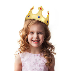 NUOBESTY Golden King Crown closeup with faux gemstones sparkling