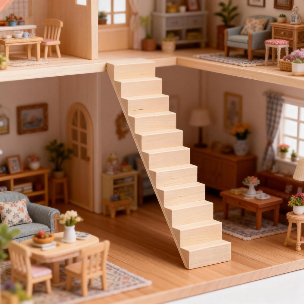 NUOBESTY unfinished wood dollhouse stairs ready for custom finishes.