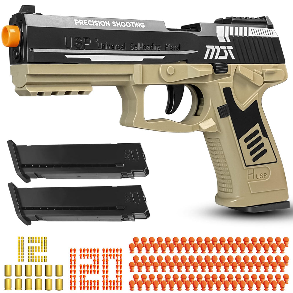 NUOLPIOM automatic shell ejecting toy gun in action for safe outdoor play.