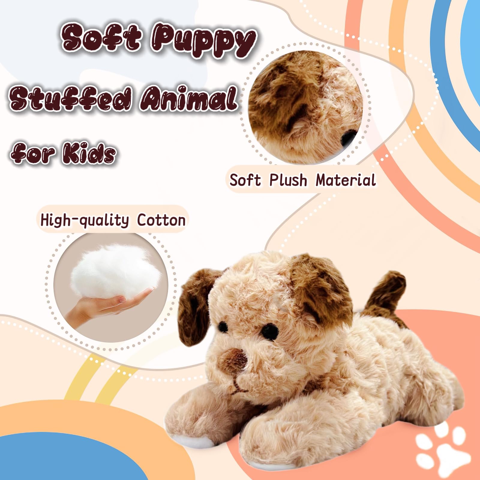 NuomiYue 12in brown-white dog plush, durable everyday hugs.
