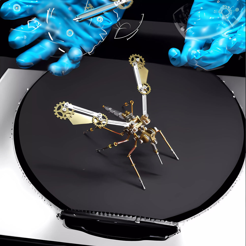 NUOSHANZS mosquito mechanical model brass plates close-up emphasizes sturdy construction and detail