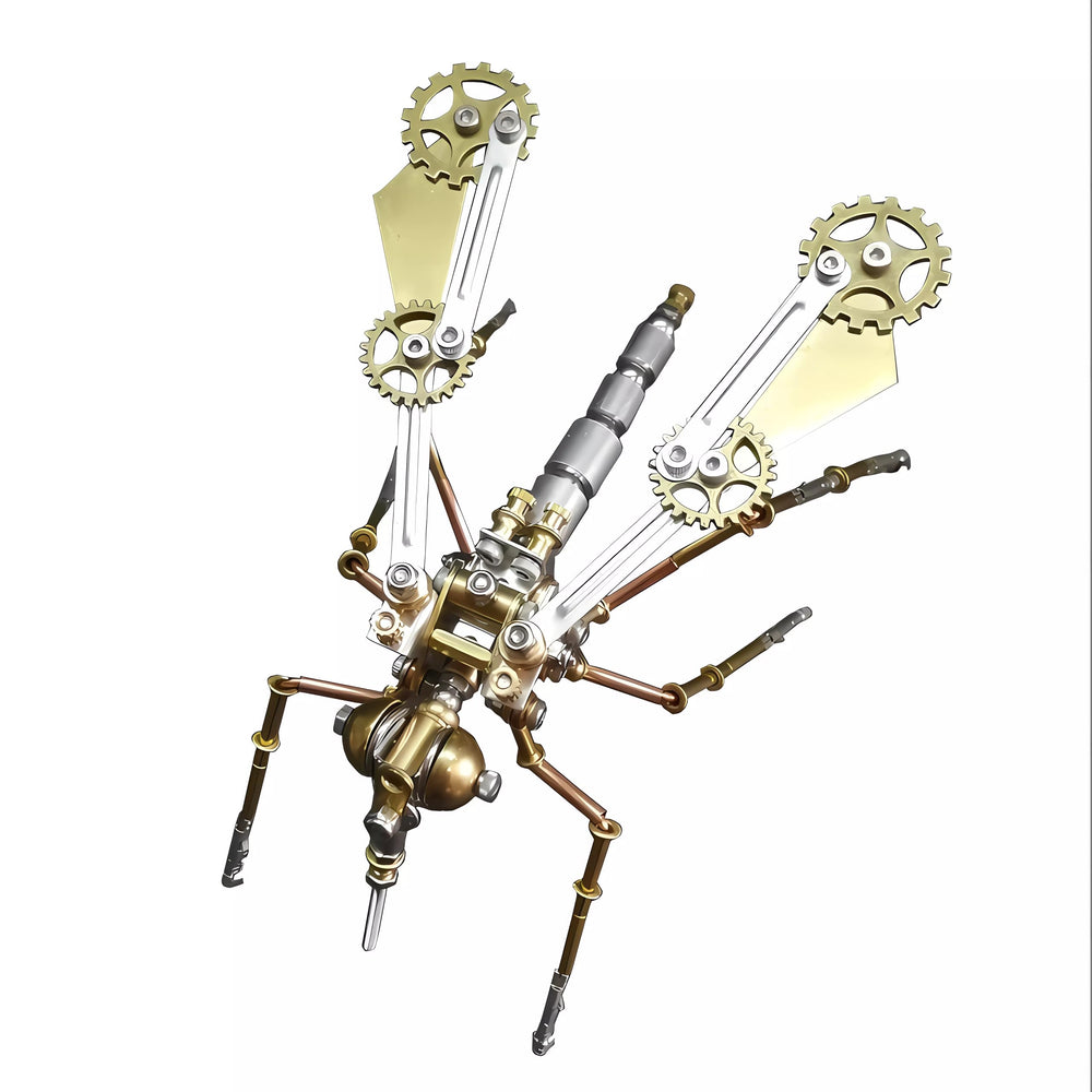 NUOSHANZS mosquito mechanical model front view showing intricate brass gears for a striking desk sculpture