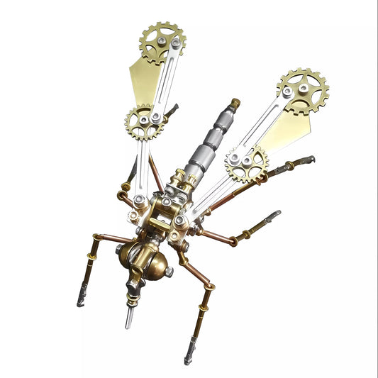NUOSHANZS mosquito mechanical model front view showing intricate brass gears for a striking desk sculpture