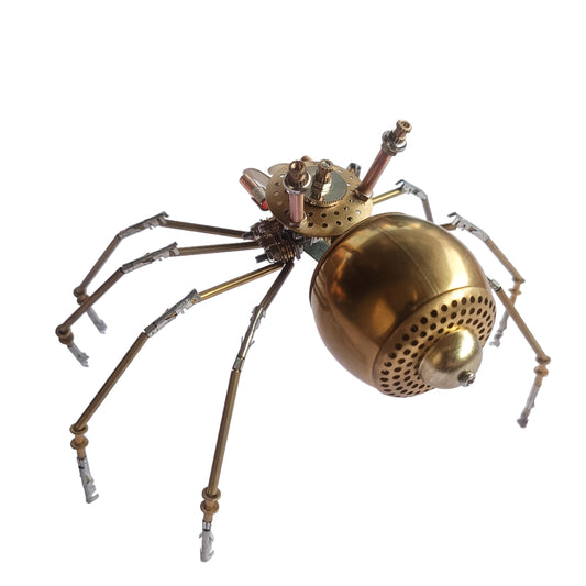 NUOSHANZS Steampunk Golden Spider front view, a detailed display-ready metal puzzle