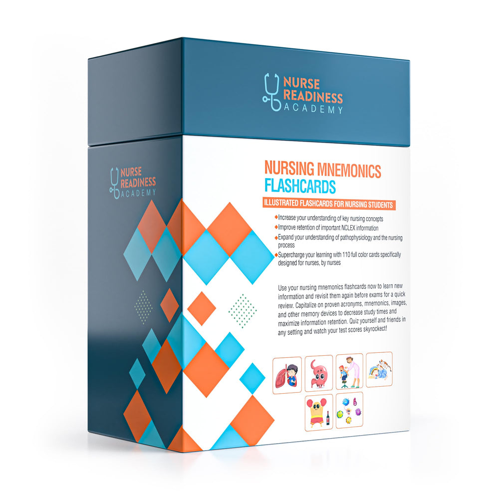 Nurse Readiness Academy flashcards highlight memory devices for easier recall
