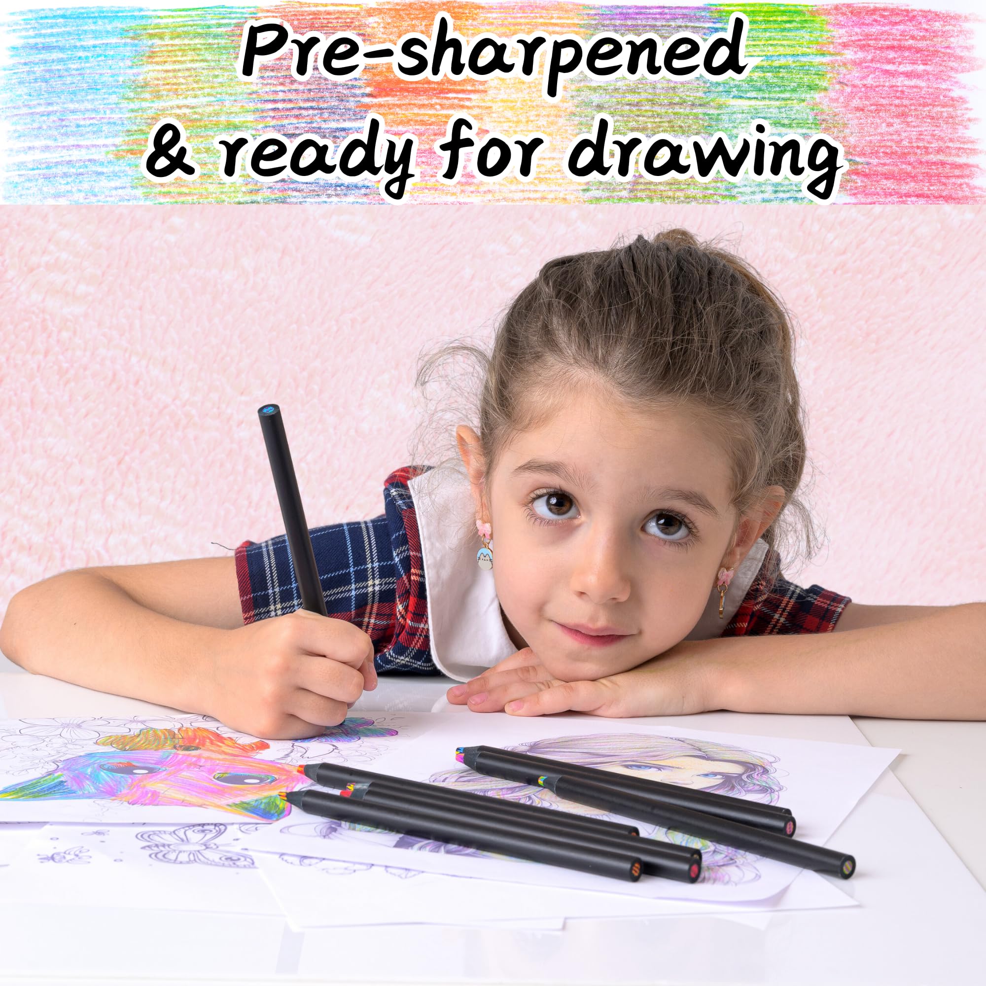 Nutty Toys Jumbo Rainbow Pencils pre sharpened tips ready for instant drawing sessions