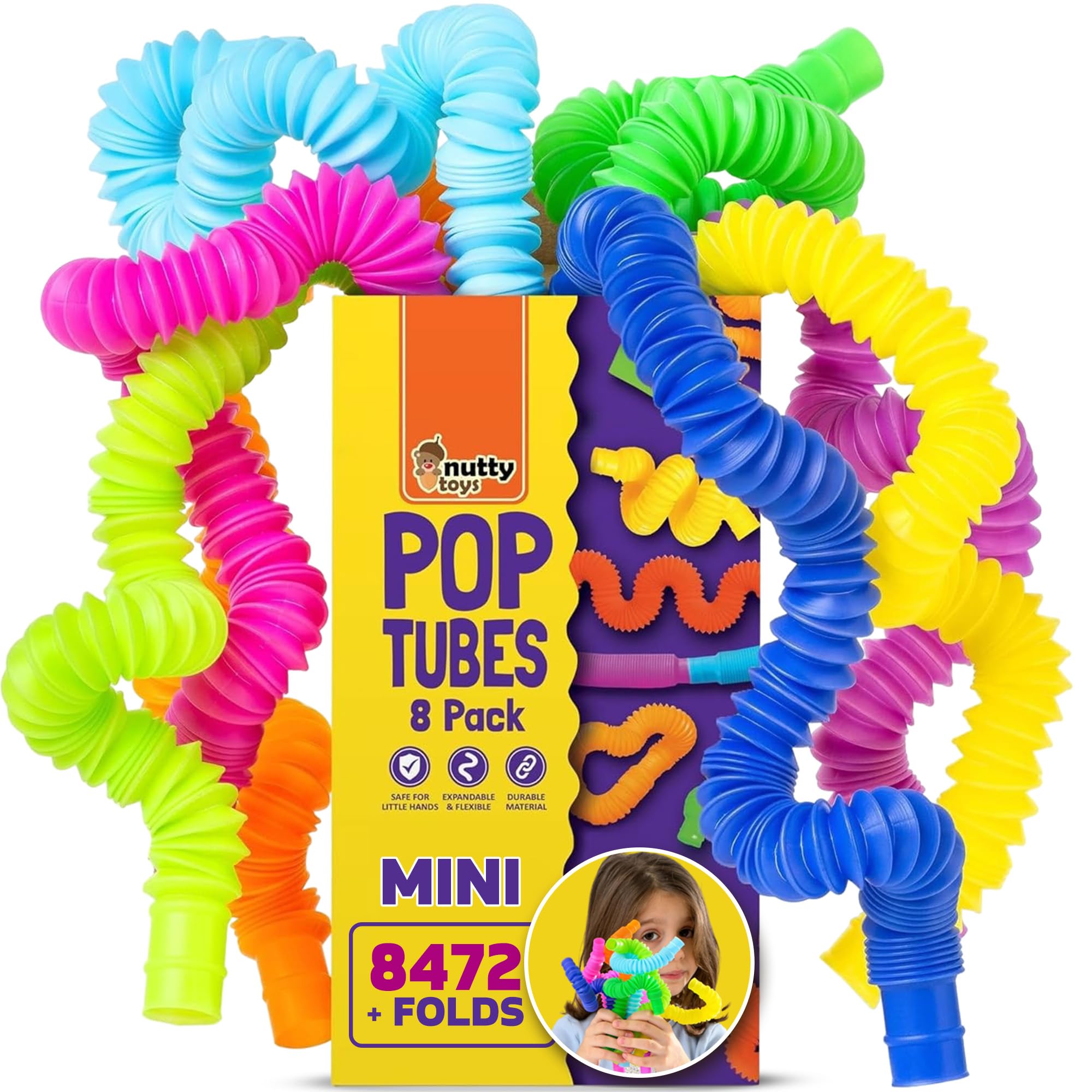 Nutty Toys Mini Pop Tubes connected for creative STEM play and learning