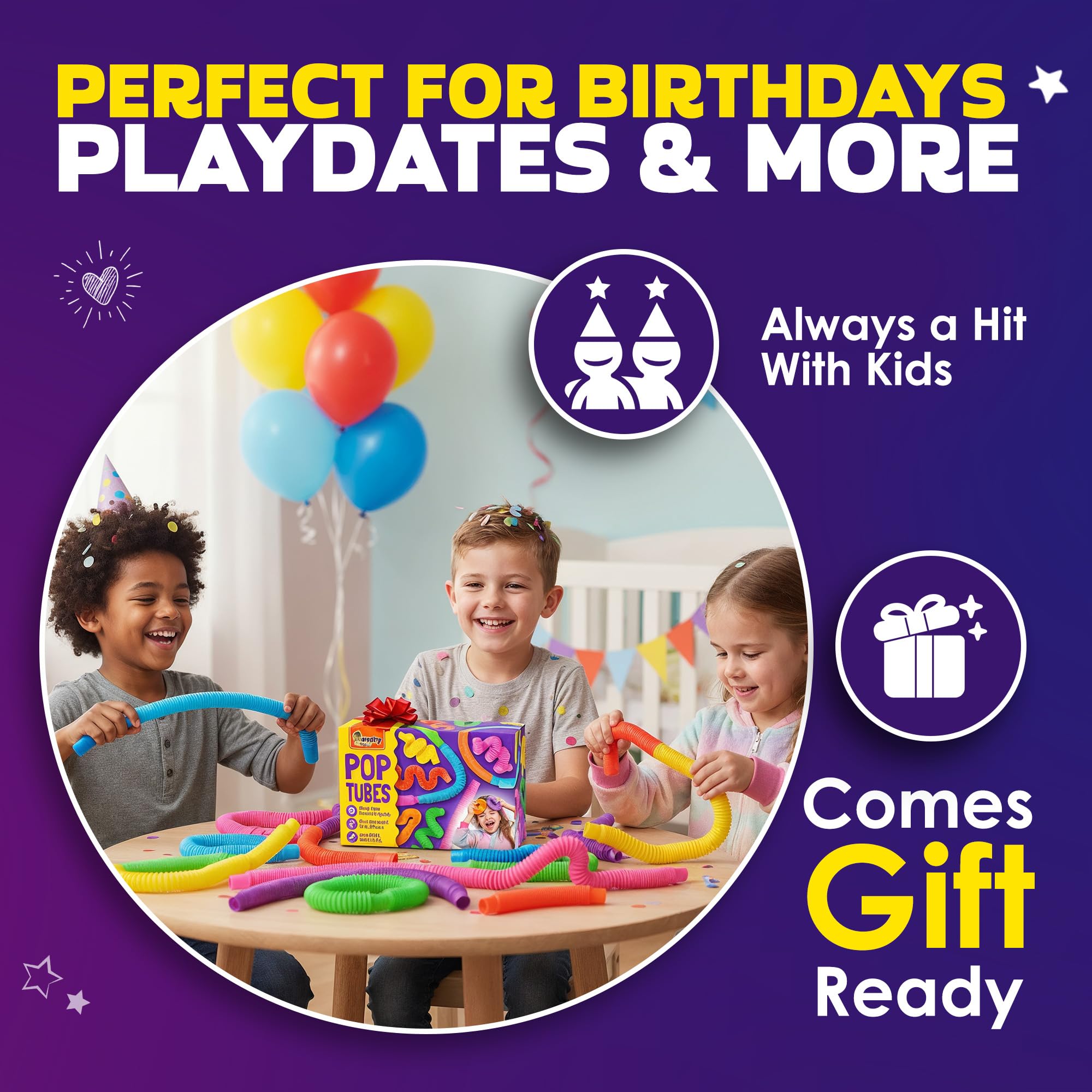 Nutty Toys Mini Pop Tubes in a gift-ready box for birthdays and holidays