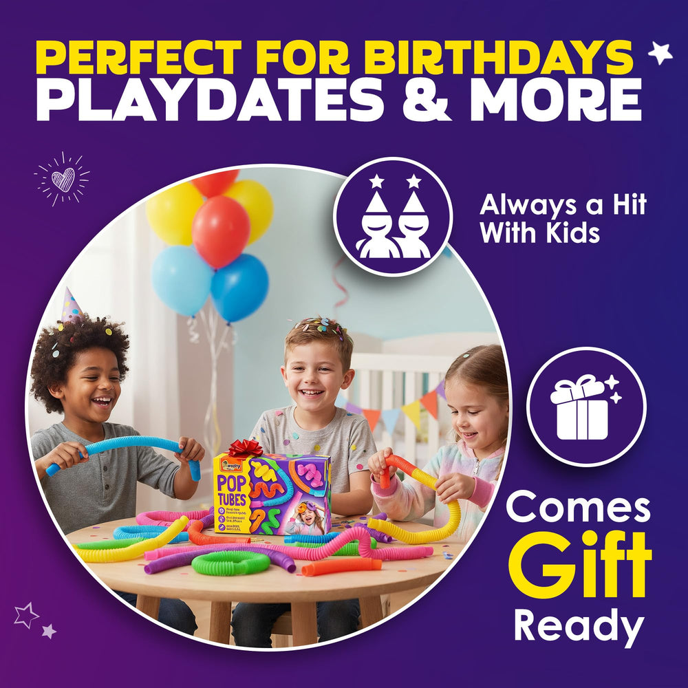 Nutty Toys Mini Pop Tubes in a gift-ready box for birthdays and holidays
