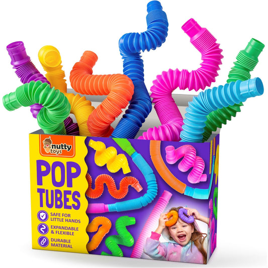 Nutty Toys Pop Tubes large 4-pack: connect colorful tubes for creative STEM play.