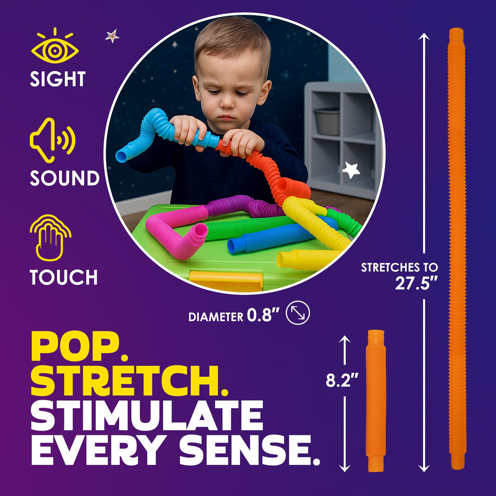 Nutty Toys Pop Tubes: popping sound promotes focus during on-the-go learning.